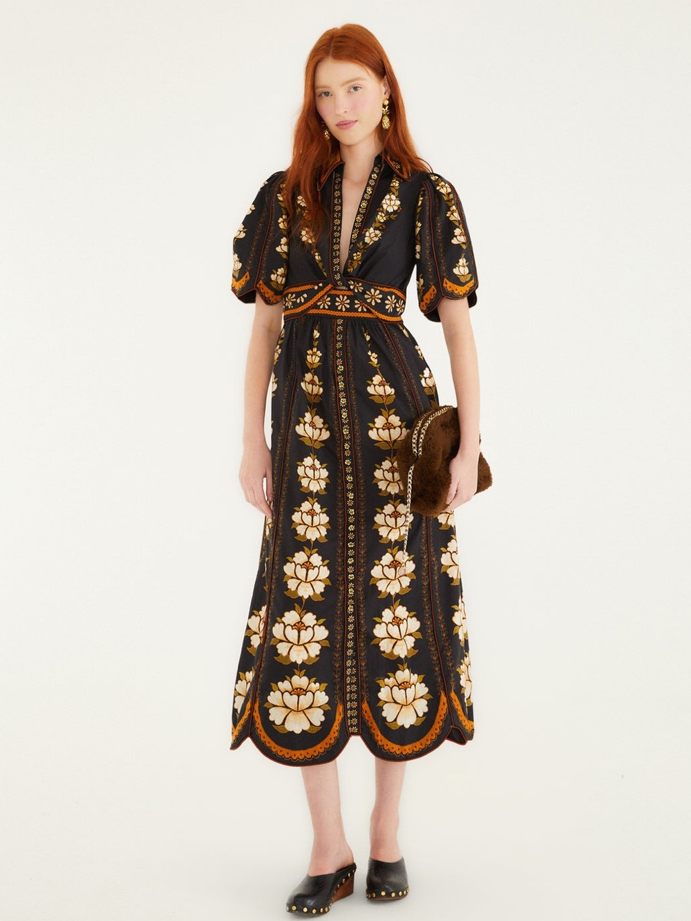 Farm Rio: Black Bold Flowers Organic Cotton Midi Dress - Picture 2 of 12
